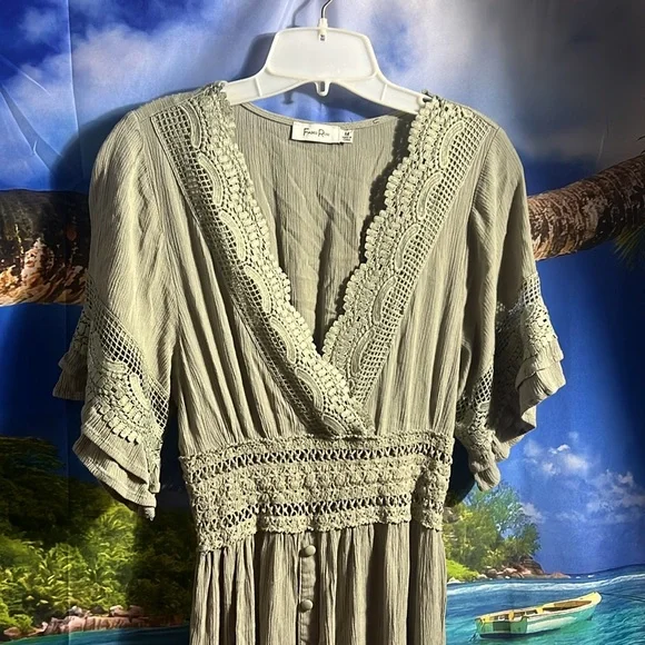 Faded Rose Sage Green Crochet Lace Maxi Dress - Picture 2 of 6